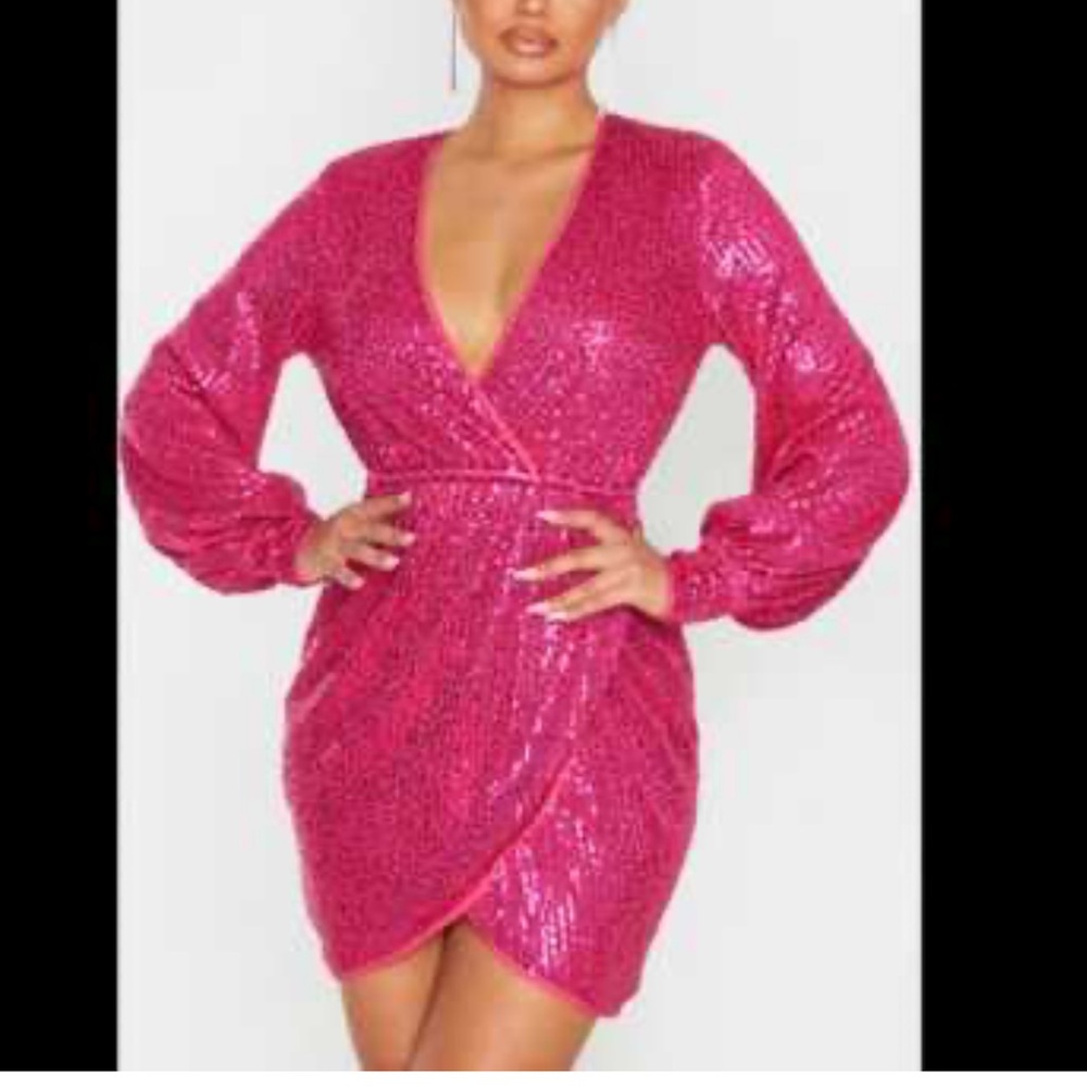 Pink Sequin Wrap Dress💖